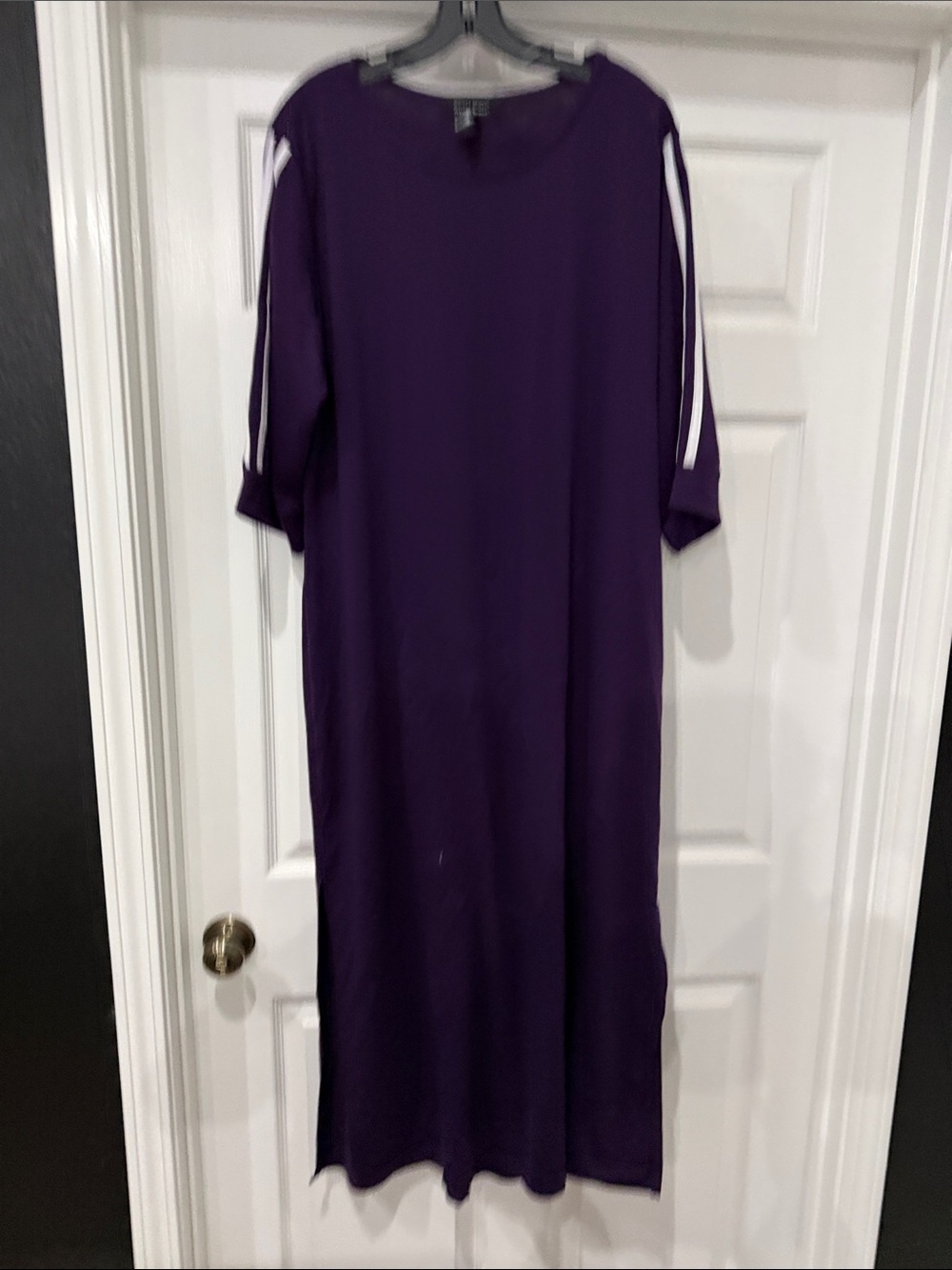 Ashley Stewart Purple Maxi Dress with White Sleeve Stripes